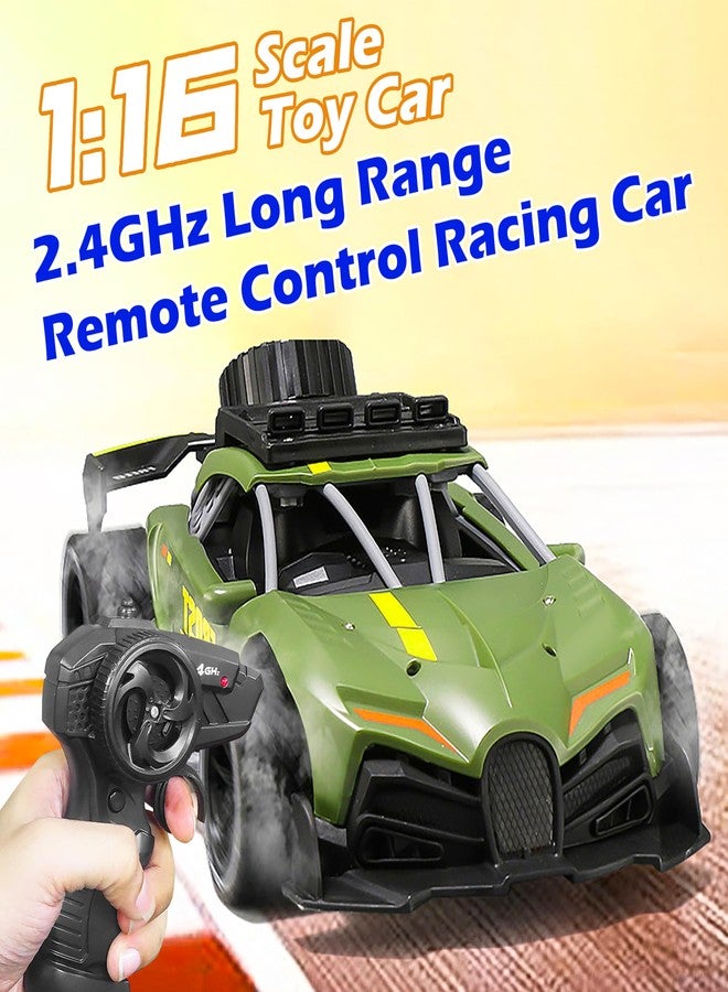 VGRASSP Rechargeable Racing Car Toy for Kids with 2.4 GHz Long Range Remote Control - 1:16 Scale Joystick RC Sports Vehicle (Dark Green) - Image 2